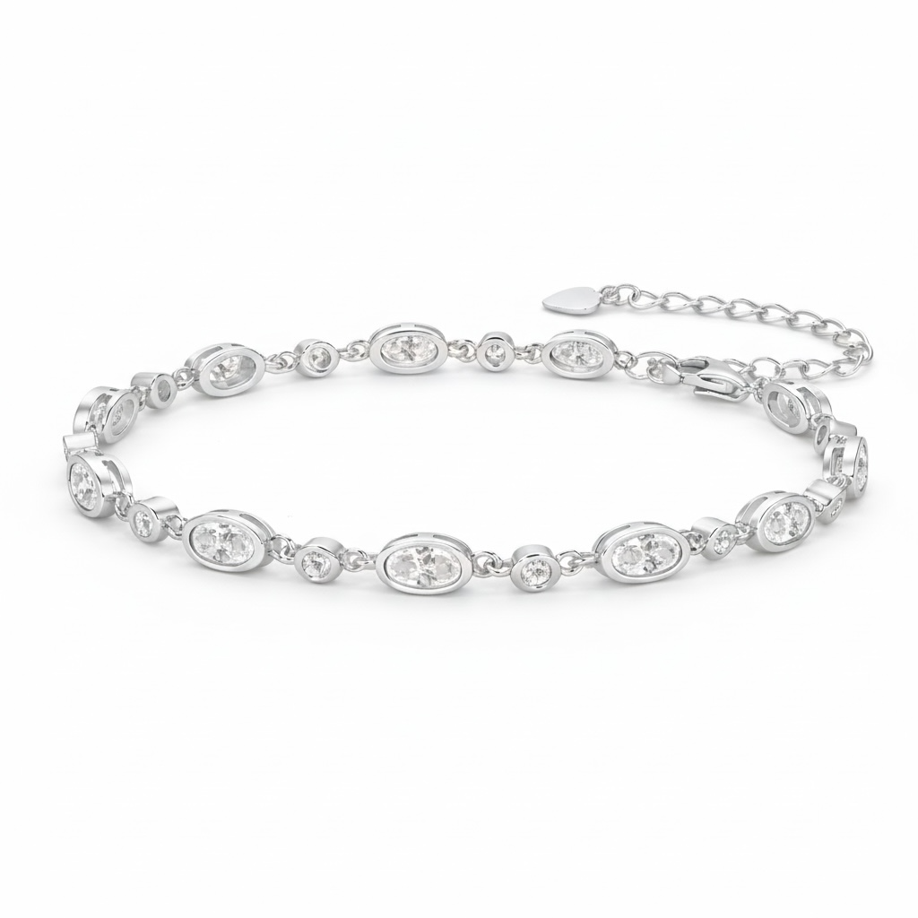 Round and Oval Bezel Set Bracelet