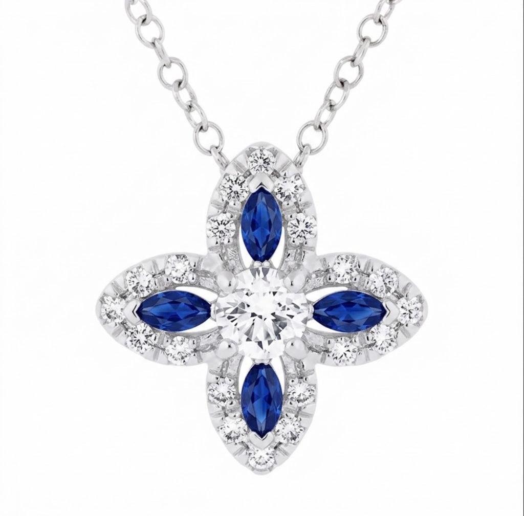Flora Lumière Sapphire Halo Pendant