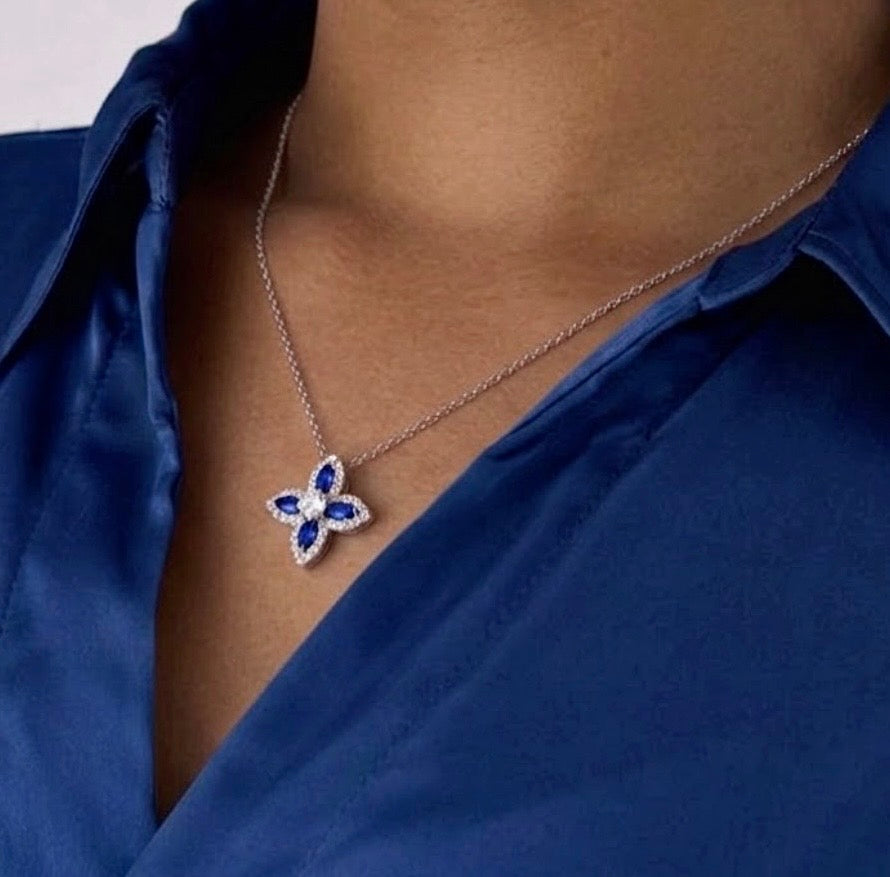 Flora Lumière Sapphire Halo Pendant