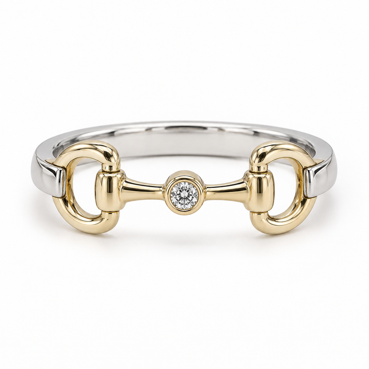 EQUESTRIAN COLLECTION: Mixed Metal Snaffle Ring With Central Bezel Diamond