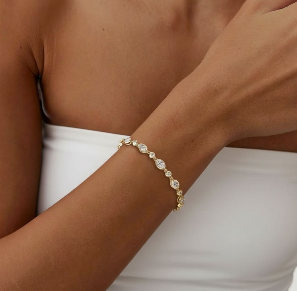 Round and Oval Bezel Set Bracelet