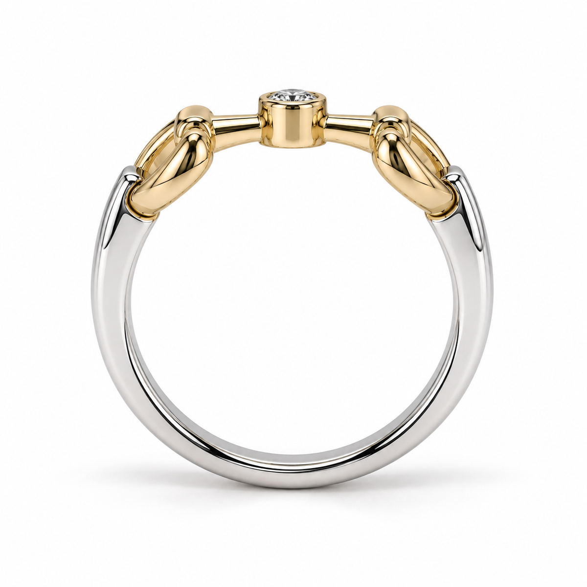 EQUESTRIAN COLLECTION: Mixed Metal Snaffle Ring With Central Bezel Diamond