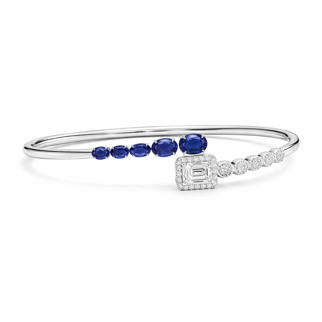 Celeste Blue Sapphire & Diamond Open Bridal Bracelet