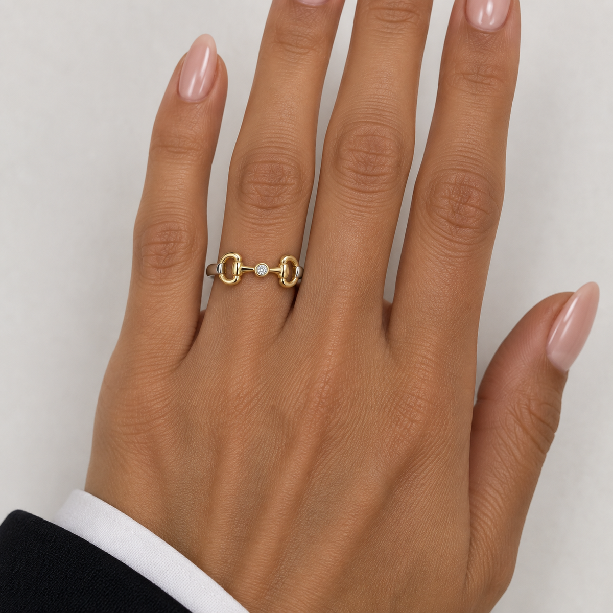 EQUESTRIAN COLLECTION: Mixed Metal Snaffle Ring With Central Bezel Diamond
