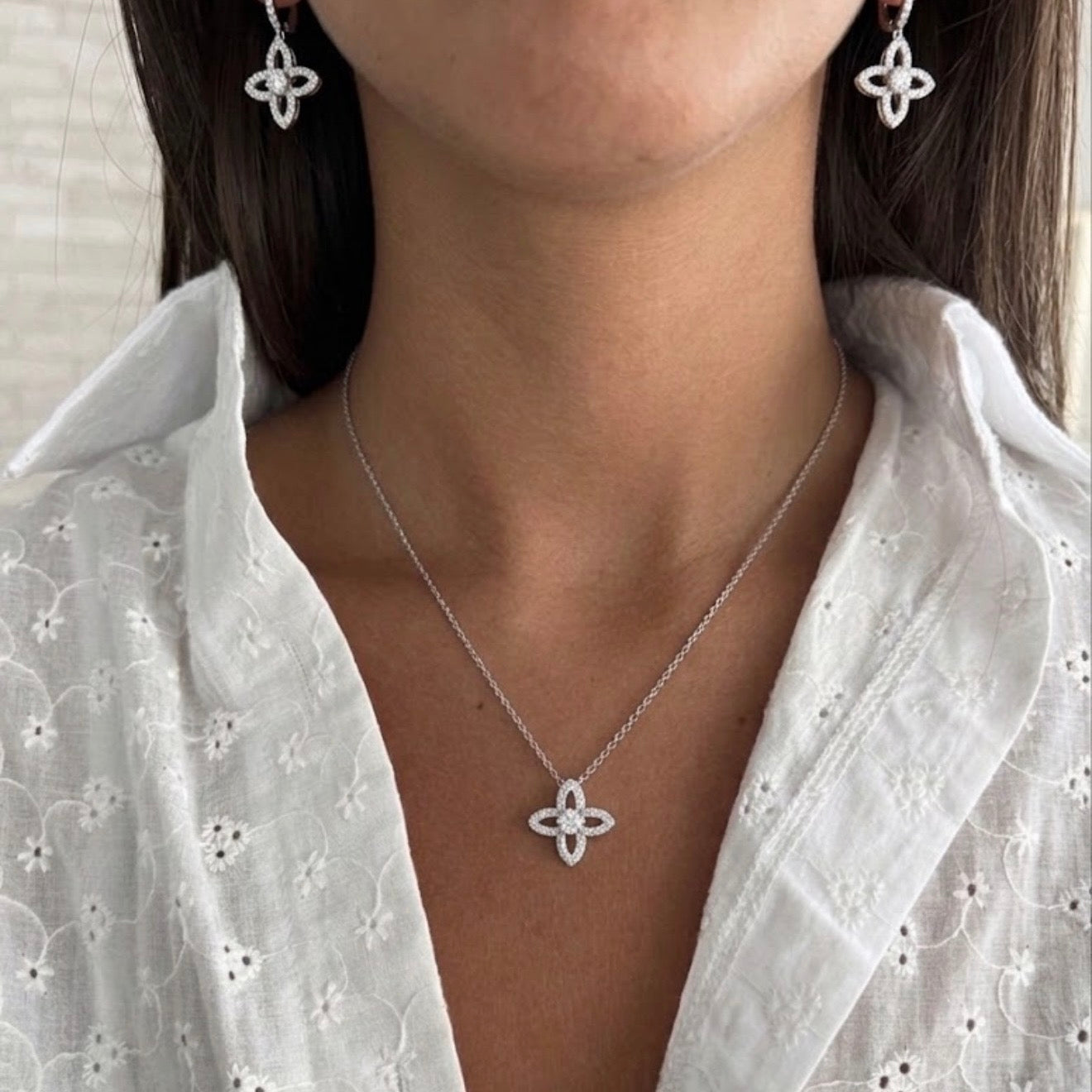 Flora Lumière Floral Openwork Diamond Drop Earrings