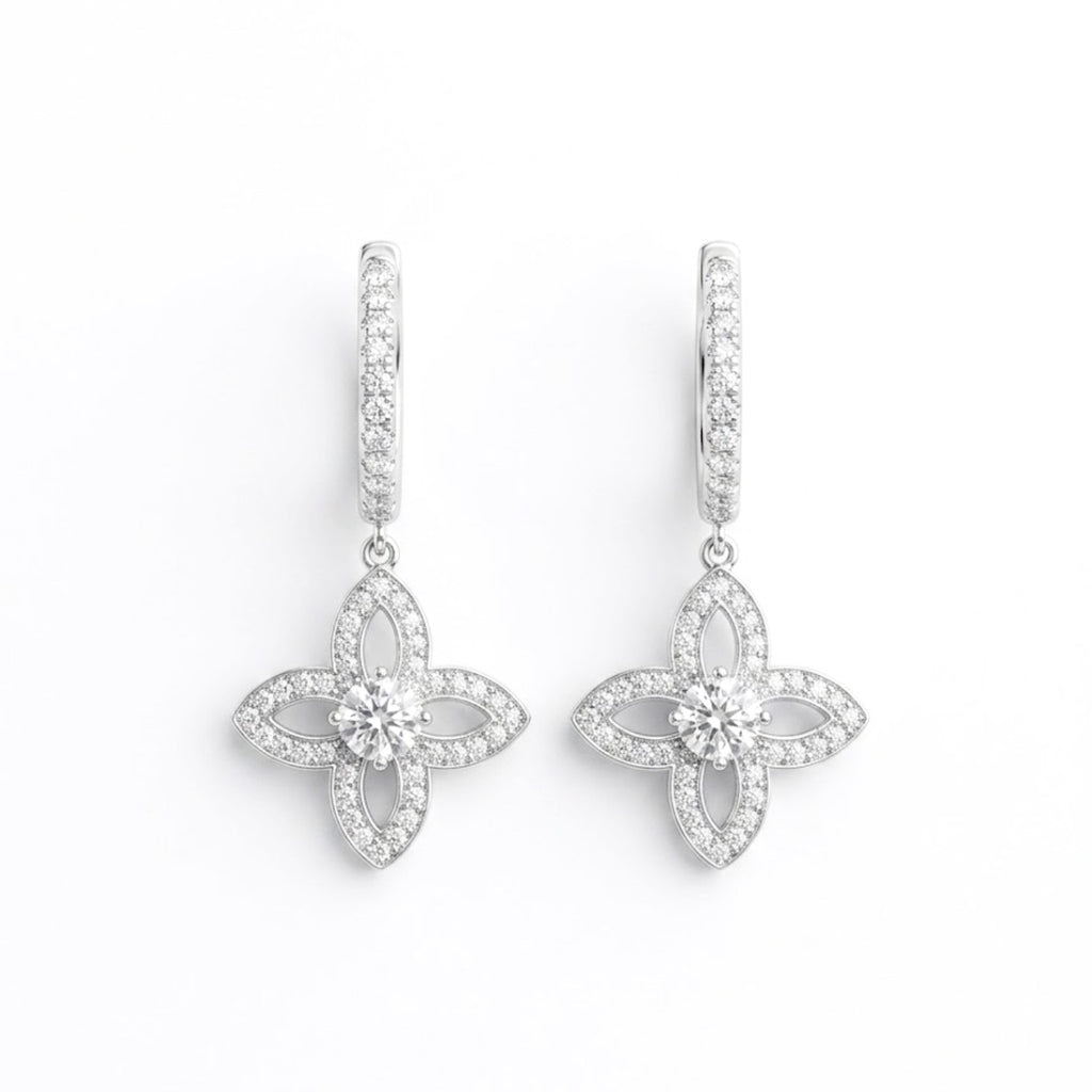Flora Lumière Floral Openwork Diamond Drop Earrings