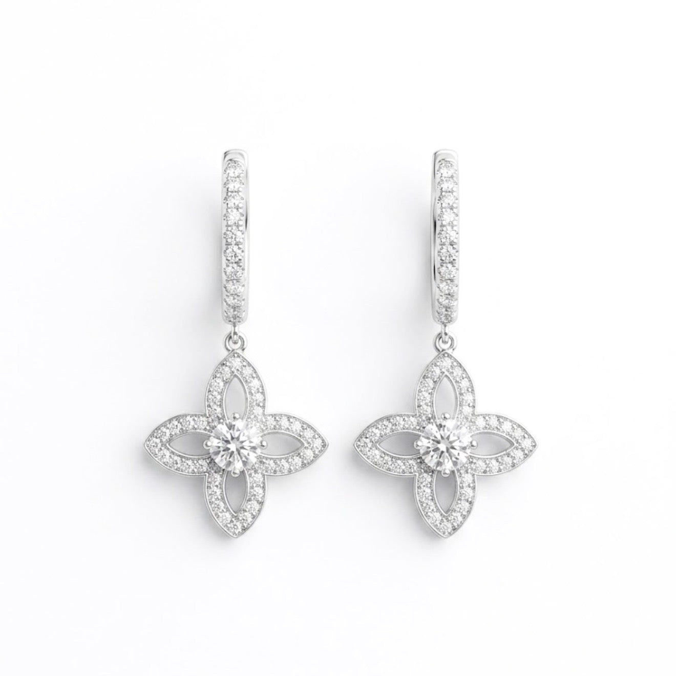 Flora Lumière Floral Openwork Diamond Drop Earrings