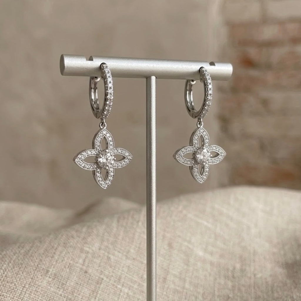 Flora Lumière Floral Openwork Diamond Drop Earrings