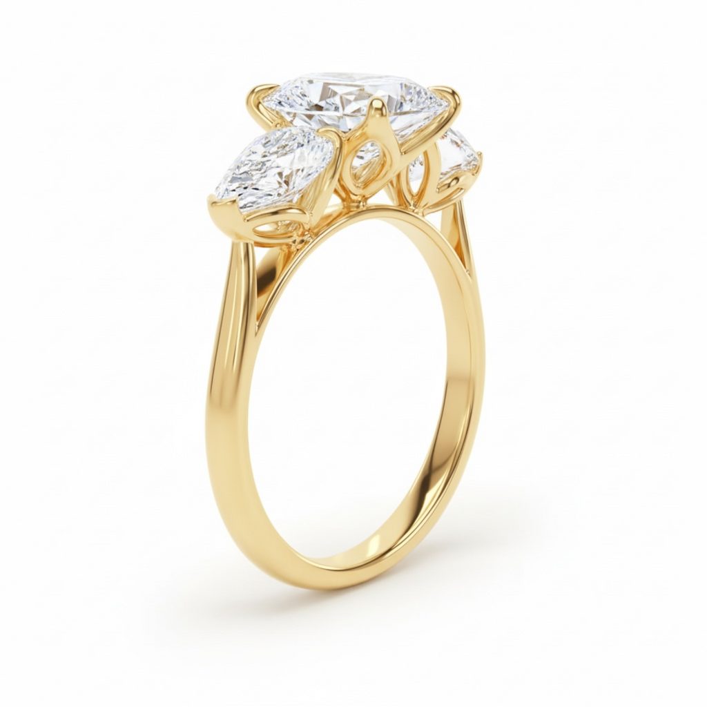 2.66cttw 3 Stone Oval and Pear Cut Engagement Ring