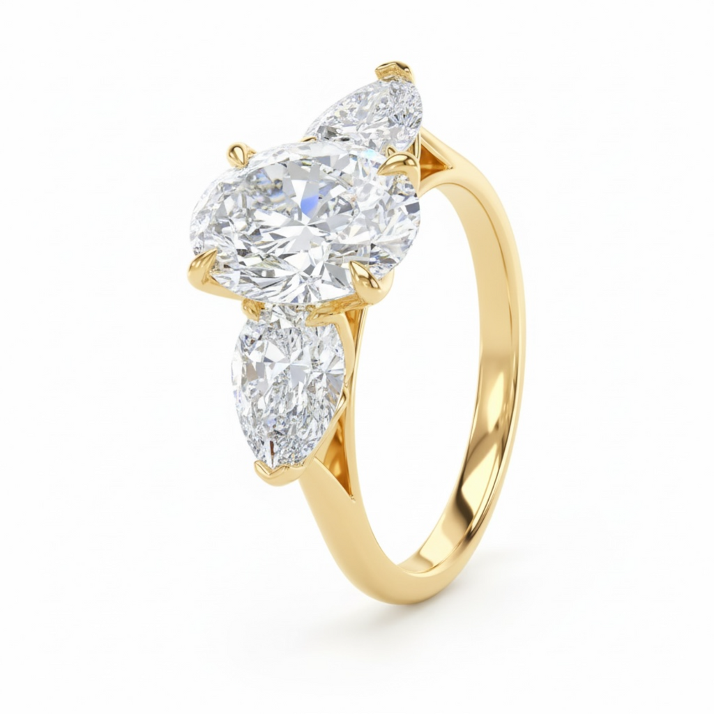 2.66cttw 3 Stone Oval and Pear Cut Engagement Ring