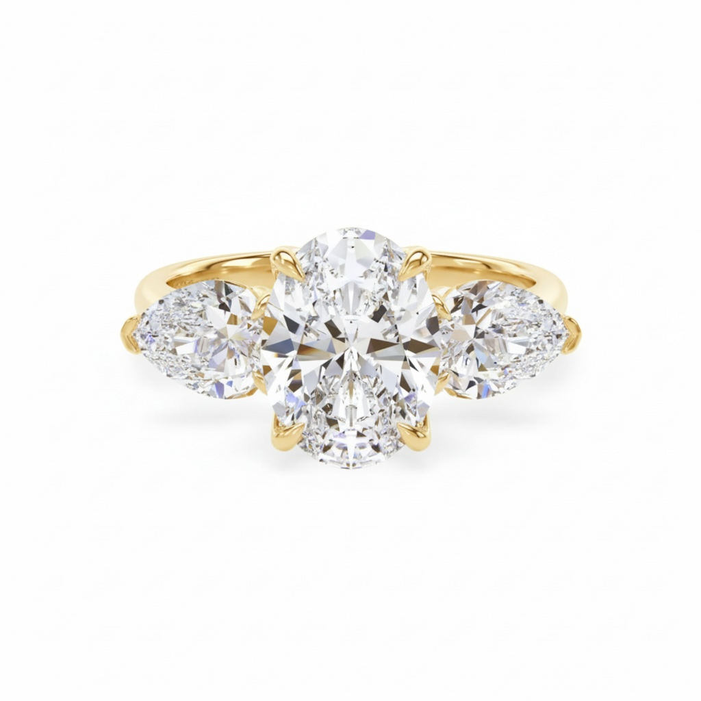 2.66cttw 3 Stone Oval and Pear Cut Engagement Ring