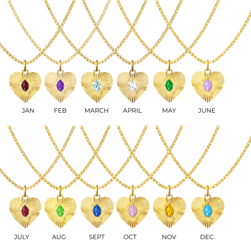 Birth Stone Heart Pendant Necklace