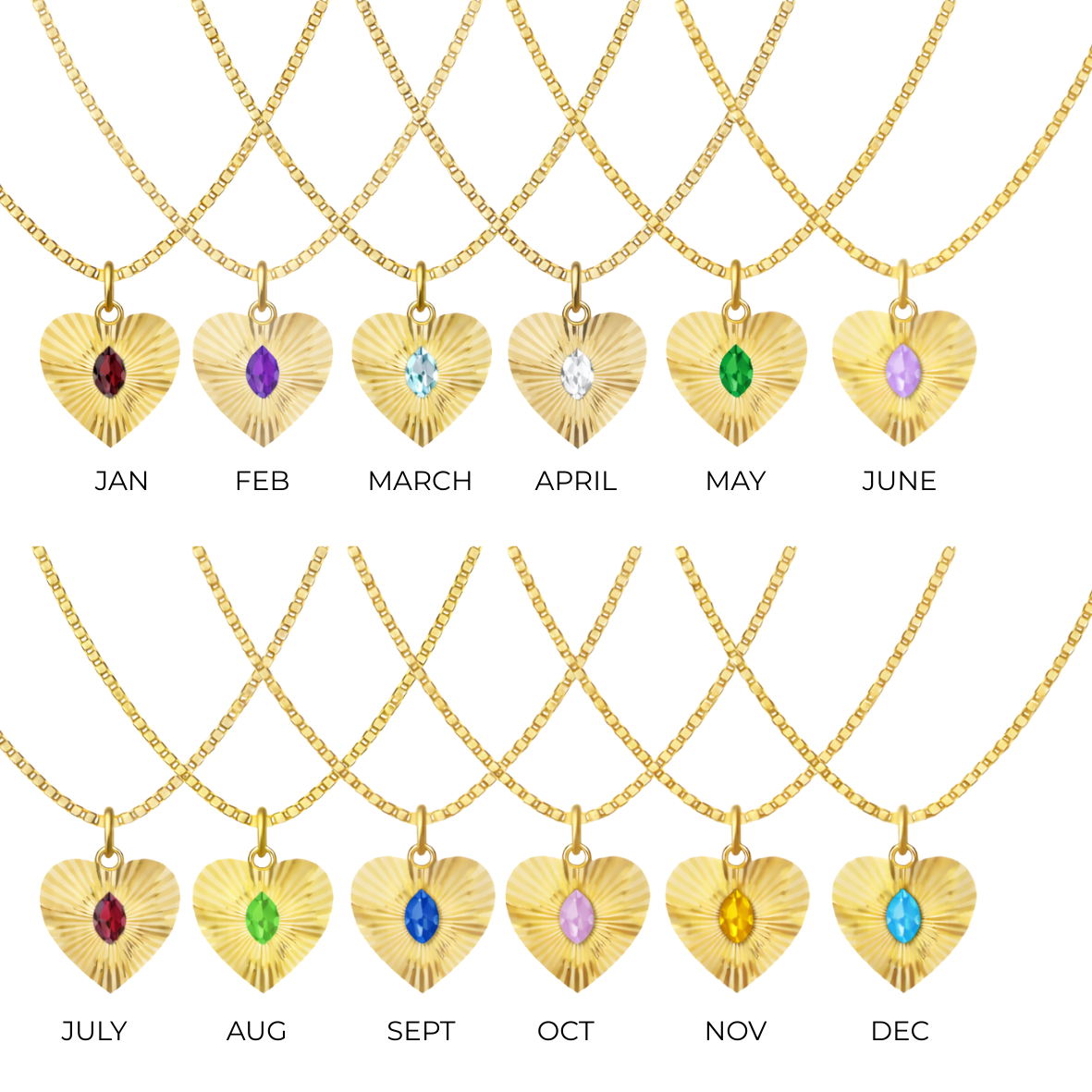 Birth Stone Heart Pendant Necklace