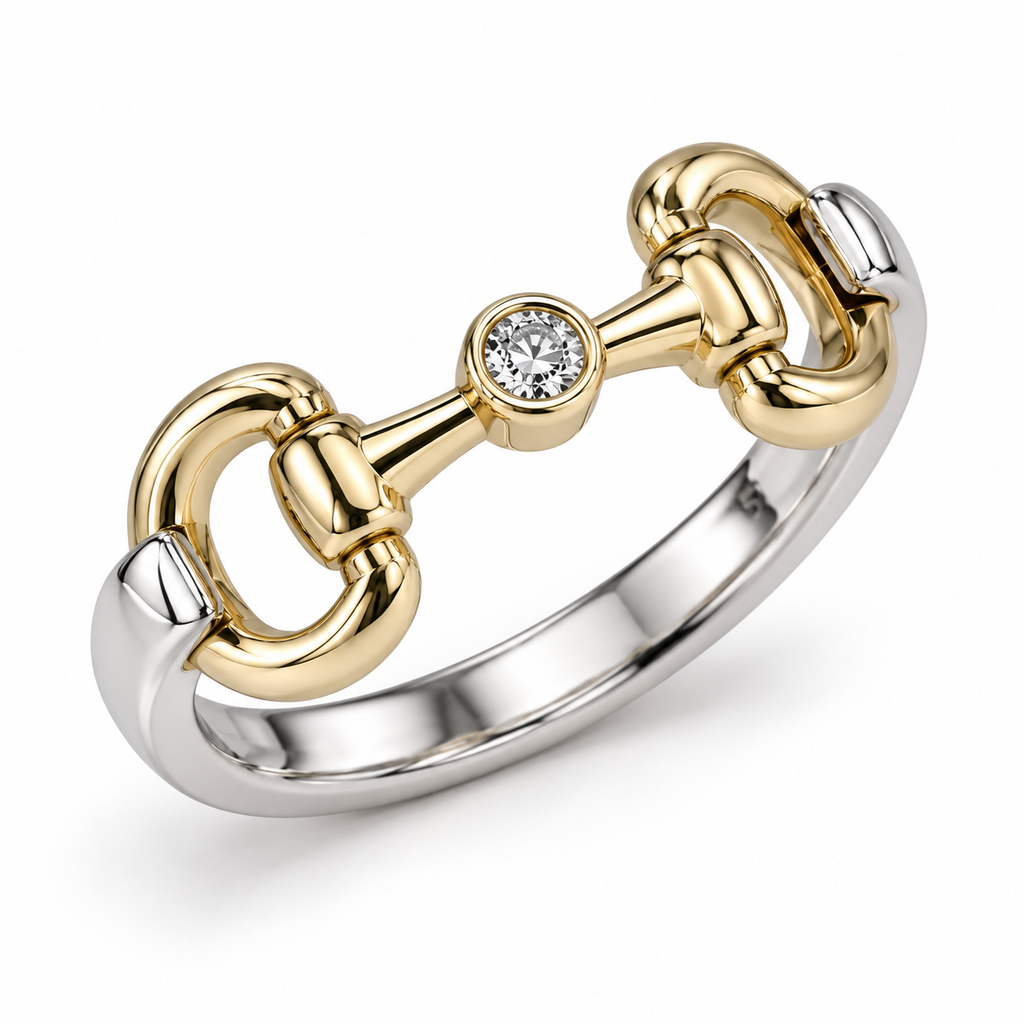 EQUESTRIAN COLLECTION: Mixed Metal Snaffle Ring With Central Bezel Diamond