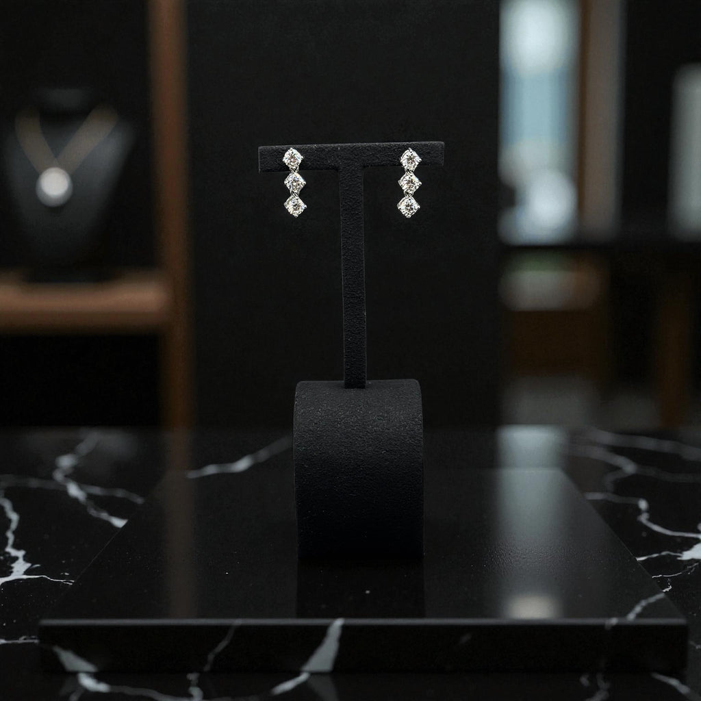 4ct Bezel Setting 3 Stone Earrings, White Gold  (VVS1/D/Excellent)