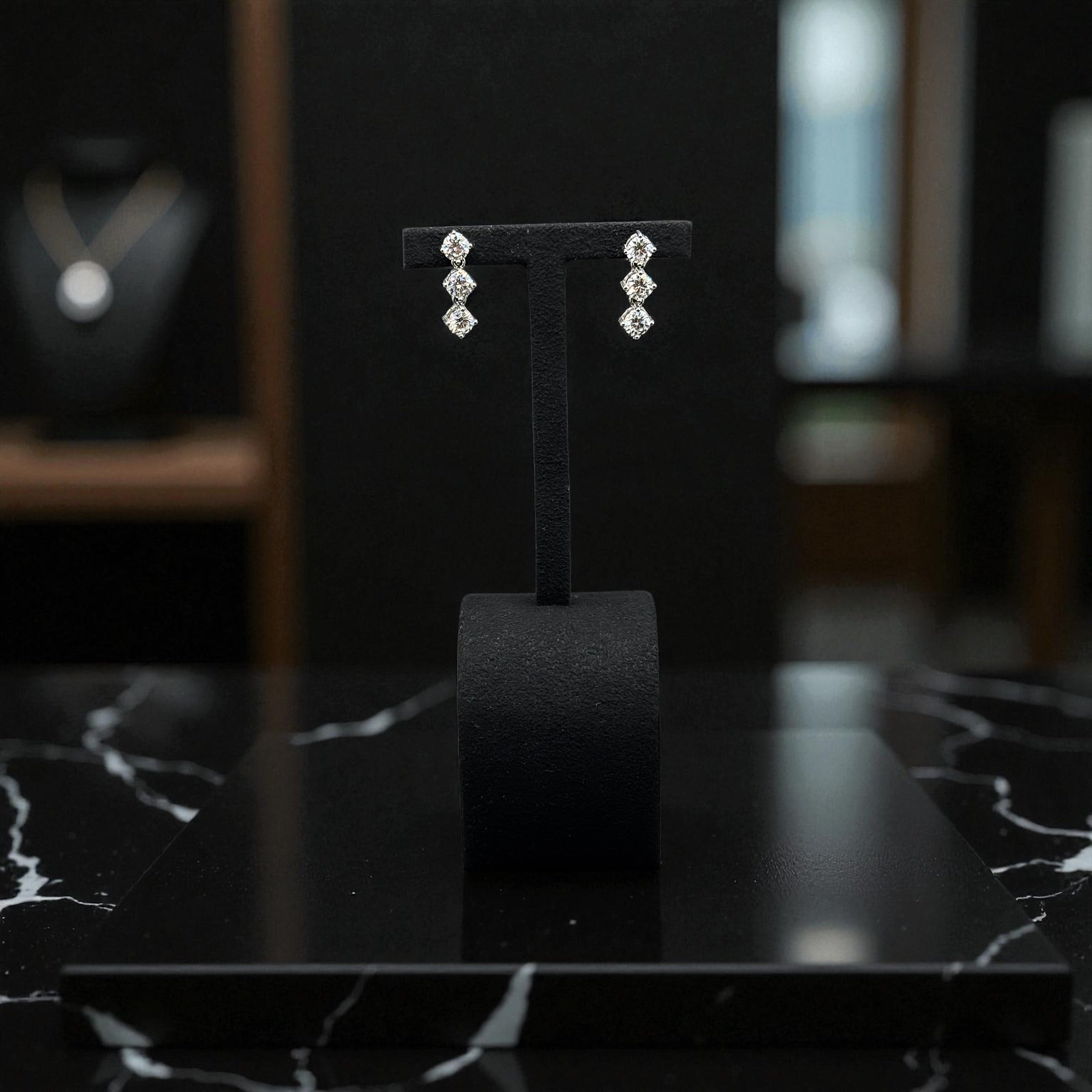 4ct Bezel Setting 3 Stone Earrings, White Gold  (VVS1/D/Excellent)