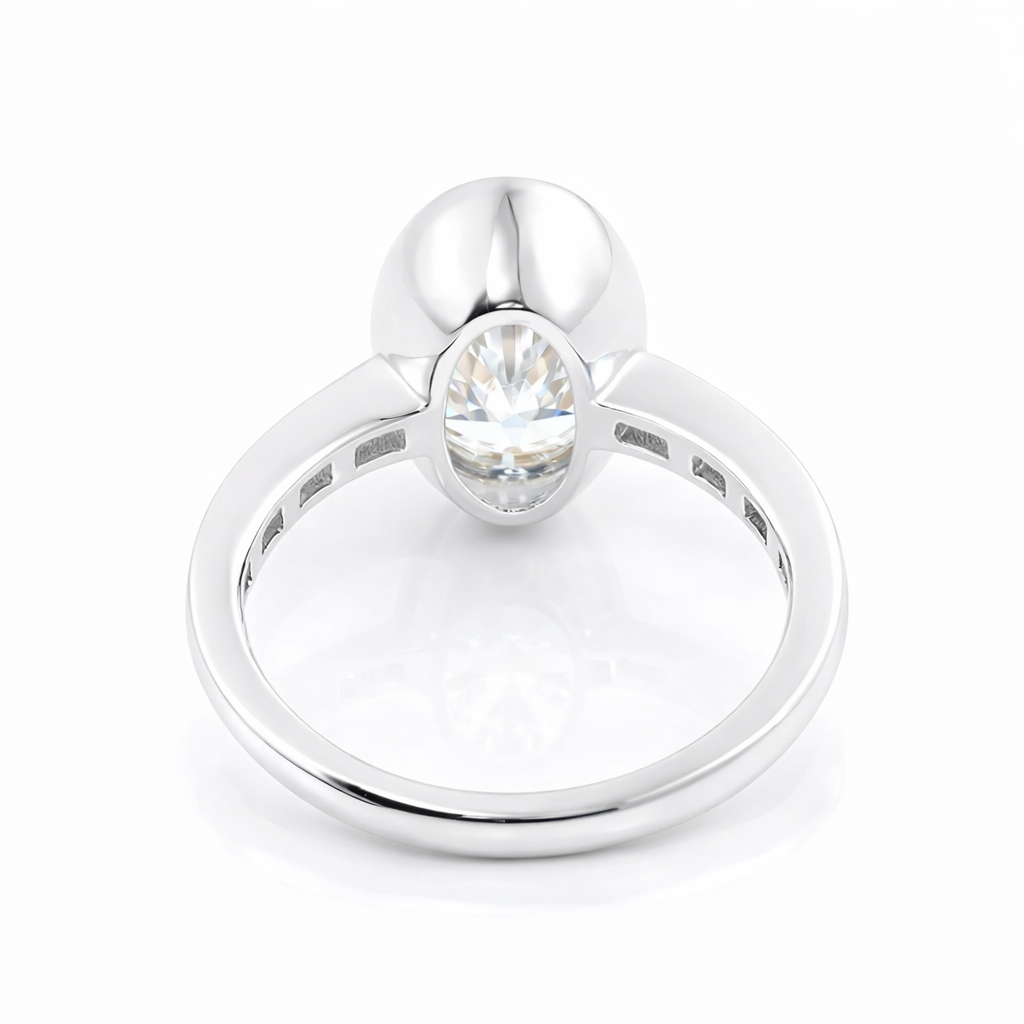 2.5ct Oval Bezel Setting Engagement Ring with Emerald Half Band