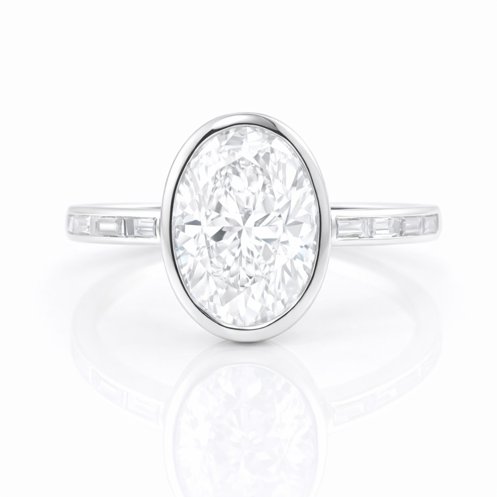 2.5ct Oval Bezel Setting Engagement Ring with Emerald Half Band