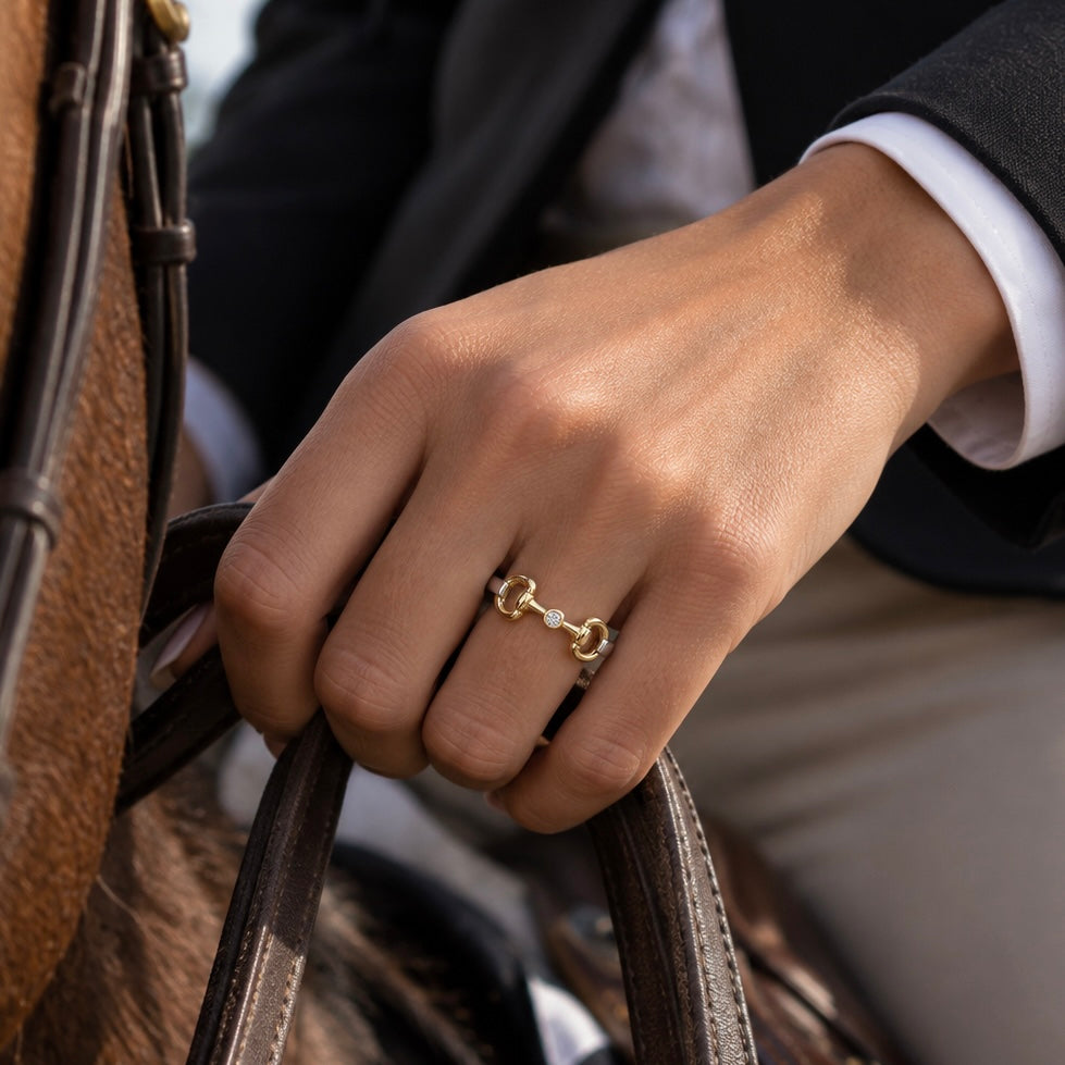 EQUESTRIAN COLLECTION: Mixed Metal Snaffle Ring With Central Bezel Diamond