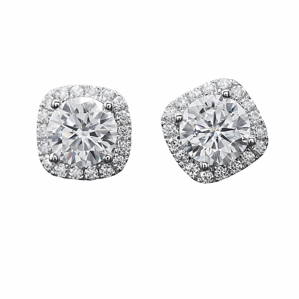 Cushion Shaped Earrings, White Gold