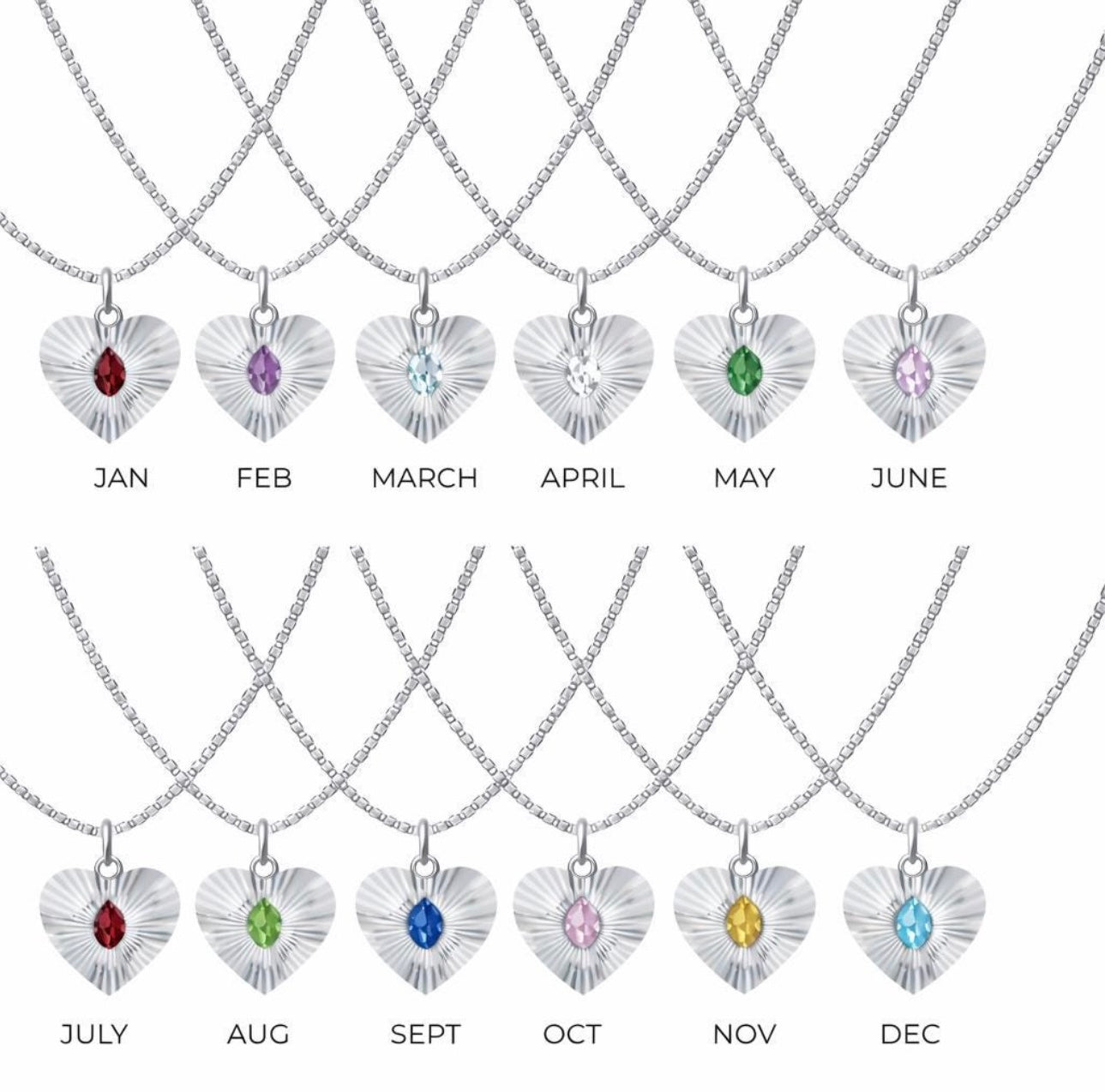 Birth Stone Heart Pendant Necklace