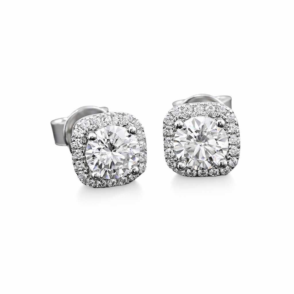Cushion Shaped Earrings, White Gold