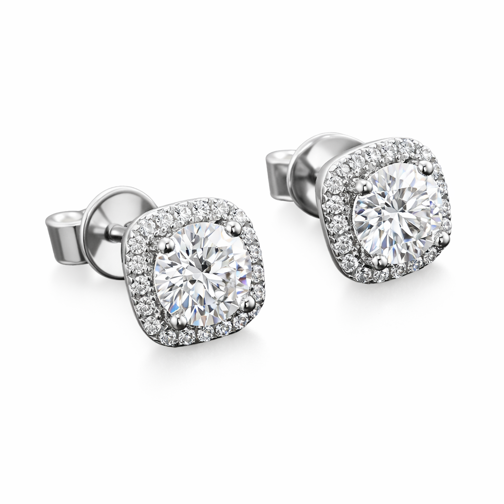 Cushion Shaped Earrings, White Gold