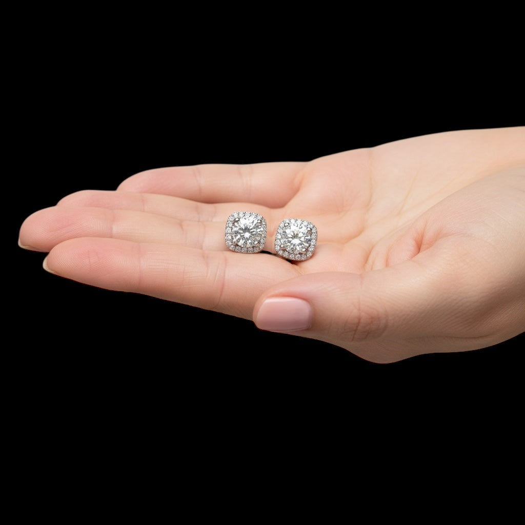 Cushion Shaped Earrings, White Gold