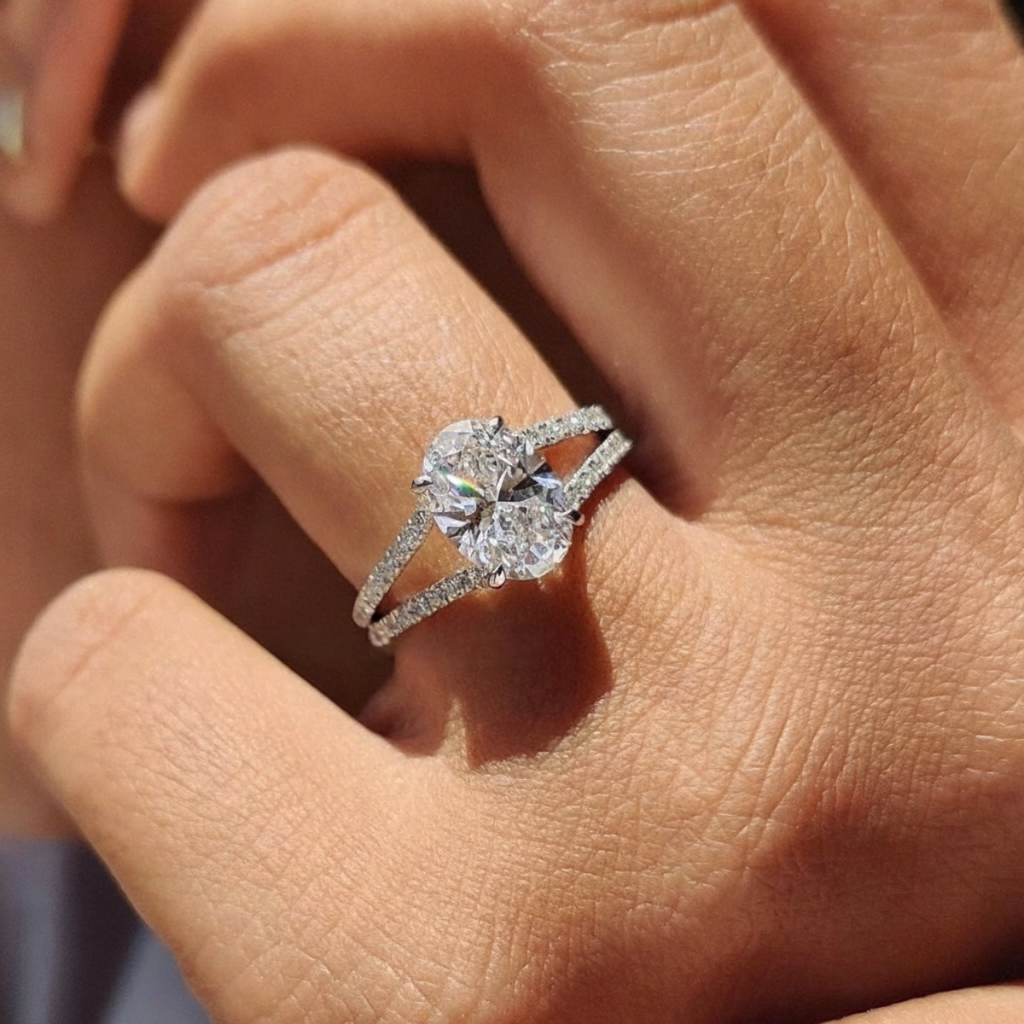 3.00 ct Oval Diamond Split Band Engagement Ring