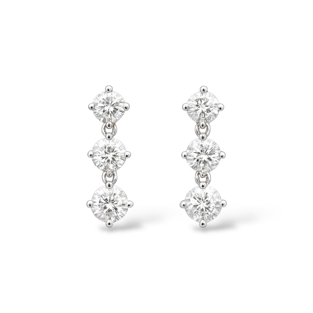 4ct Bezel Setting 3 Stone Earrings, White Gold  (VVS1/D/Excellent)