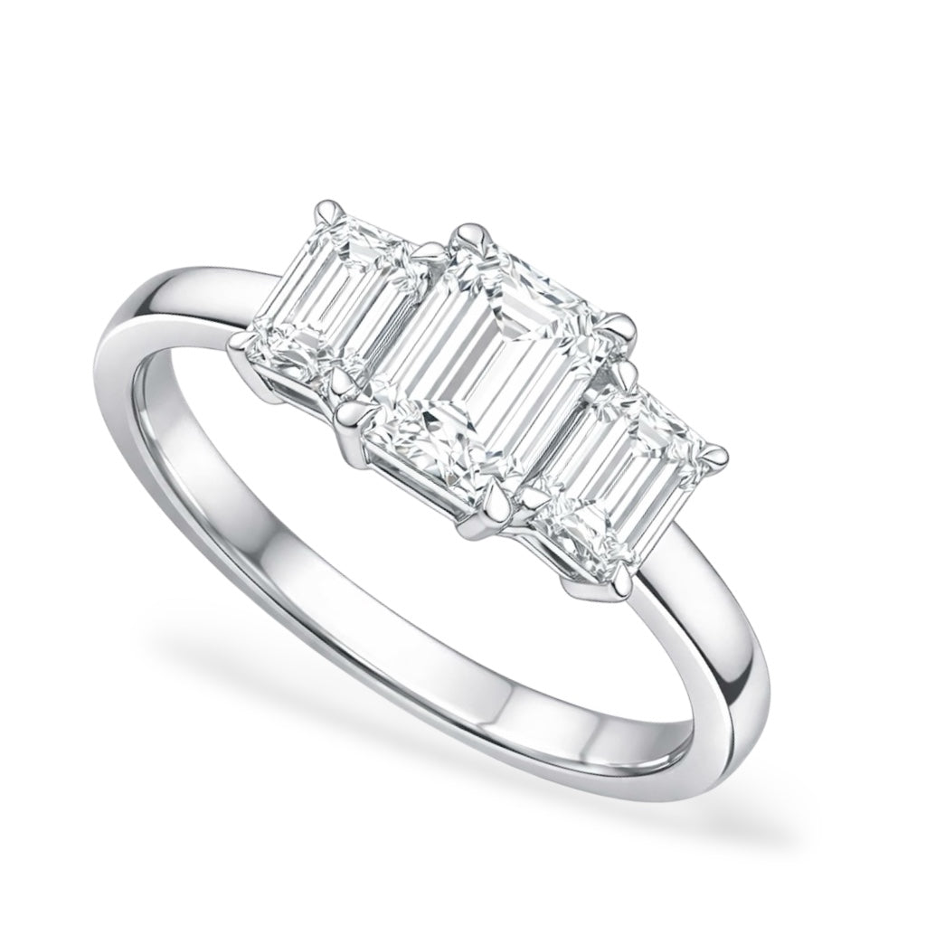 4.5ct Three Stone Emerald Cut Engagement Ring
