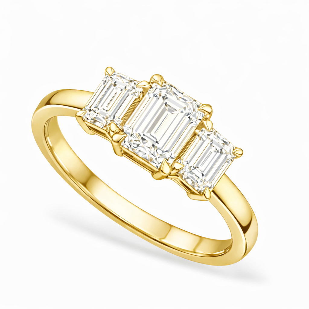 4.5ct Three Stone Emerald Cut Engagement Ring