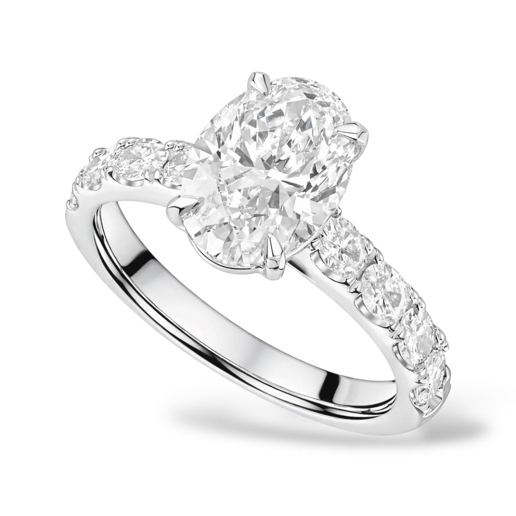 2.51 Oval Cut Engagement Ring with Half Stone Band
