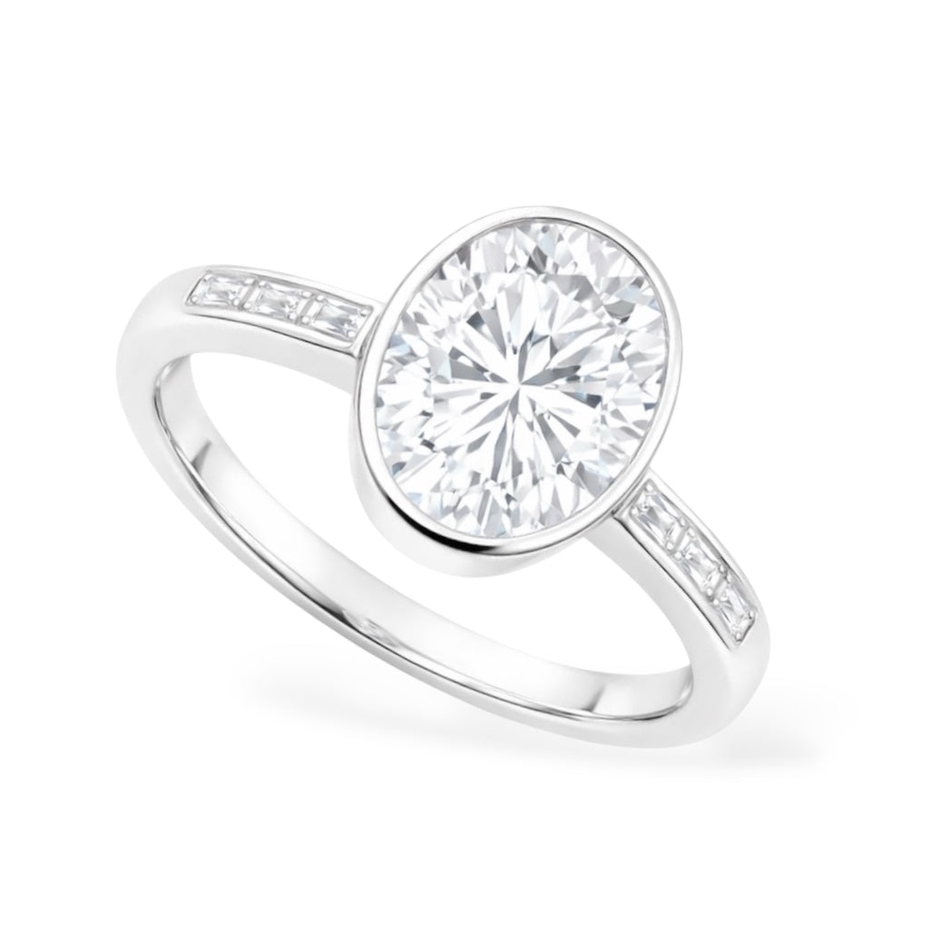2.5ct Oval Bezel Setting Engagement Ring with Emerald Half Band