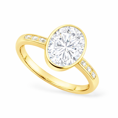 2.5ct Oval Bezel Setting Engagement Ring with Emerald Half Band