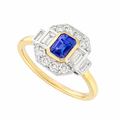 Emerald-Cut Blue Sapphire Bezel Halo Ring