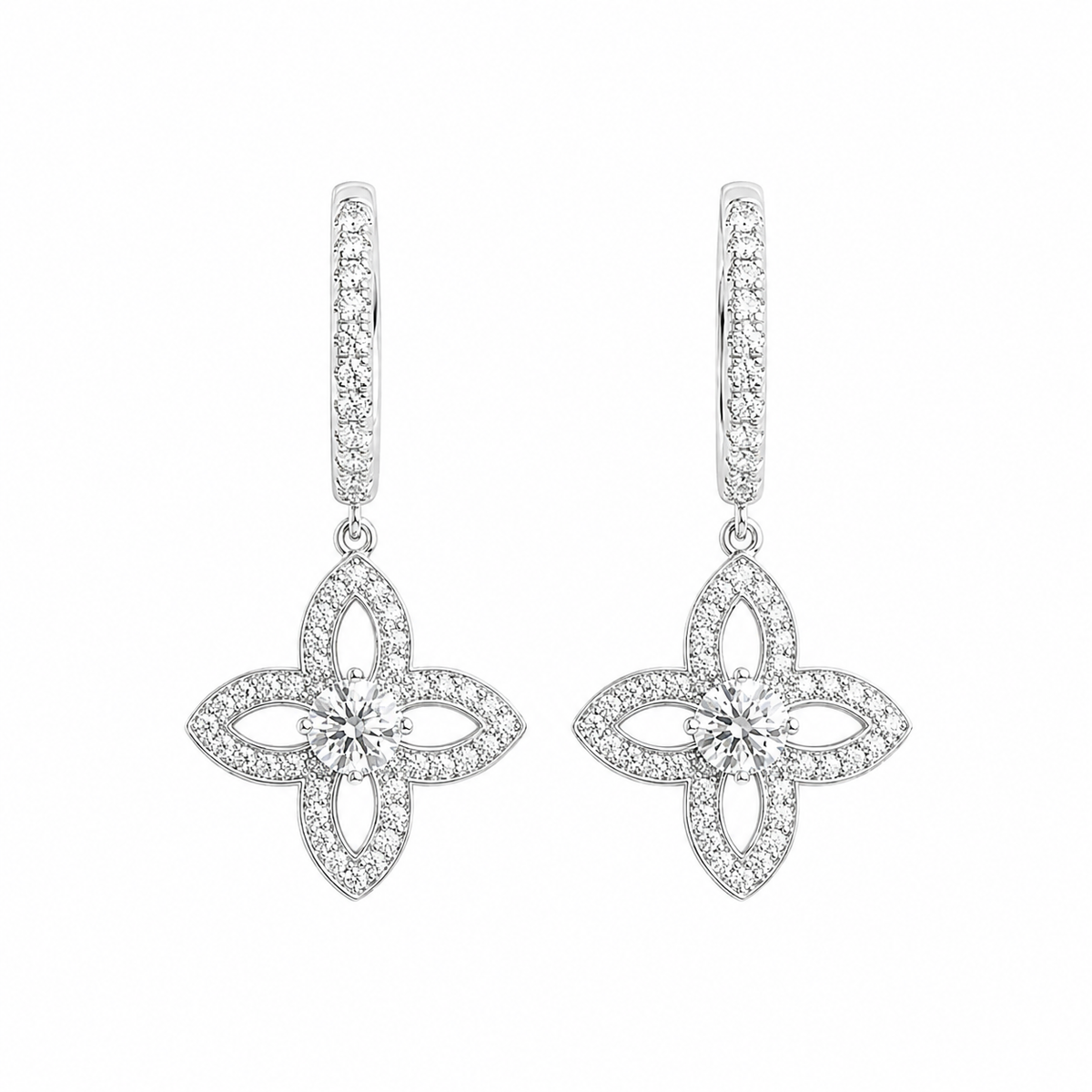 Flora Lumière Floral Openwork Diamond Drop Earrings