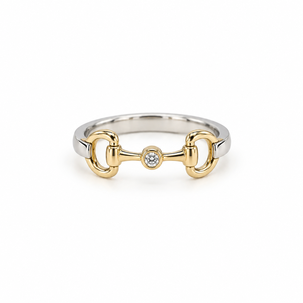 EQUESTRIAN COLLECTION: Mixed Metal Snaffle Ring With Central Bezel Diamond