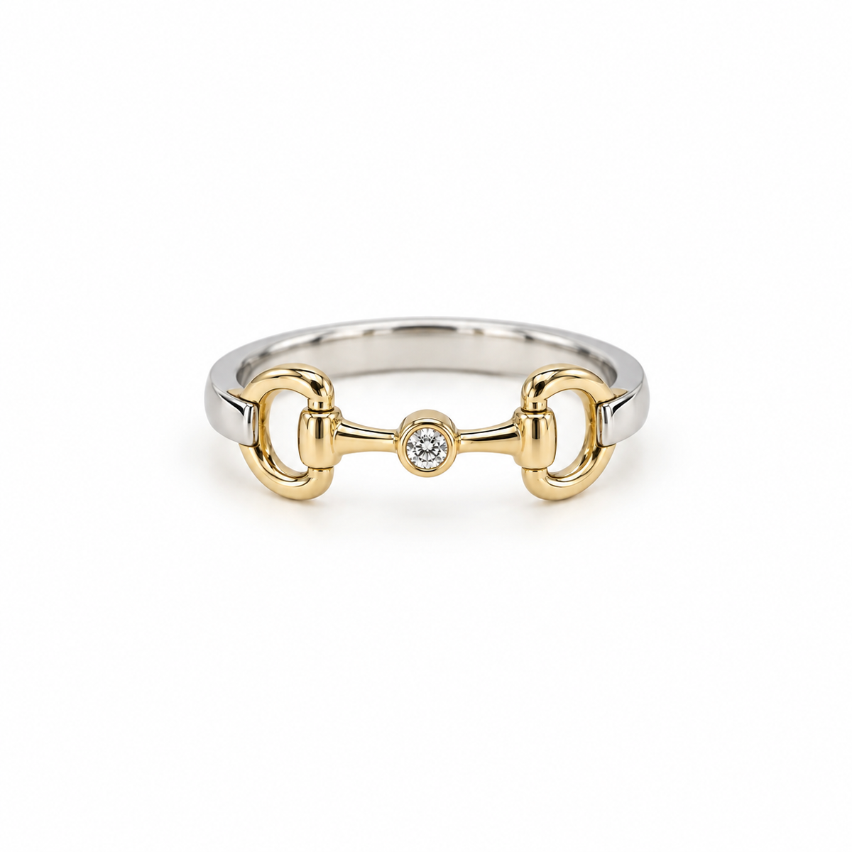 EQUESTRIAN COLLECTION: Mixed Metal Snaffle Ring With Central Bezel Diamond