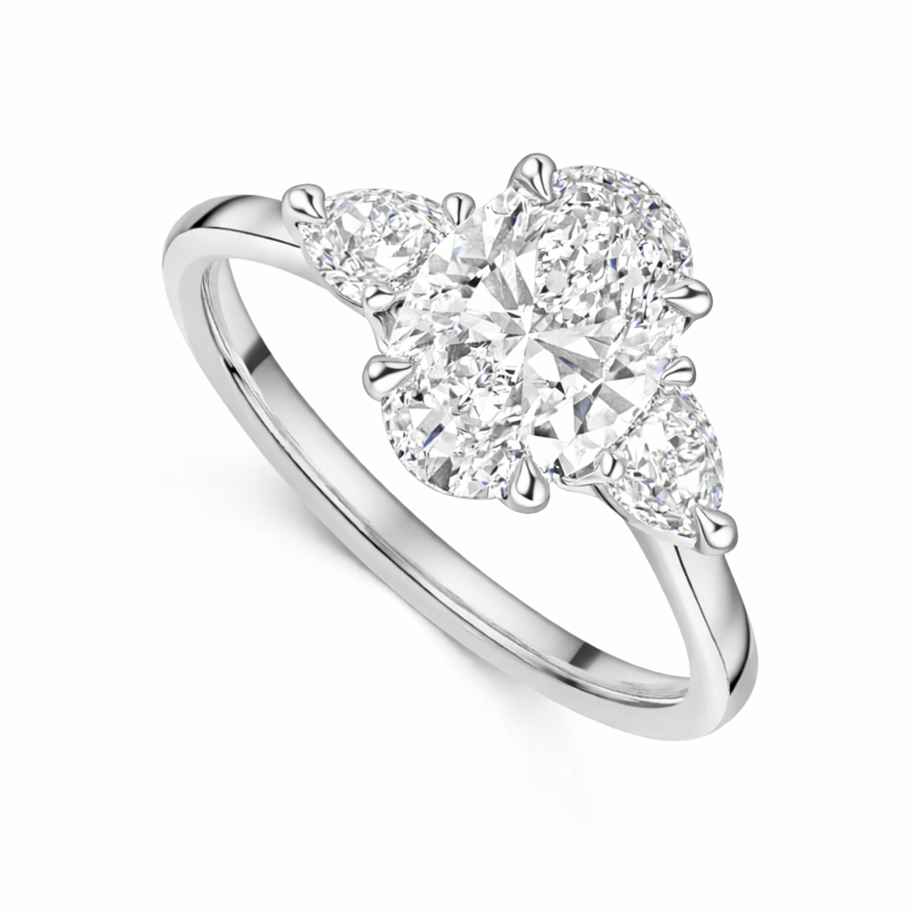 2.66cttw 3 Stone Oval and Pear Cut Engagement Ring