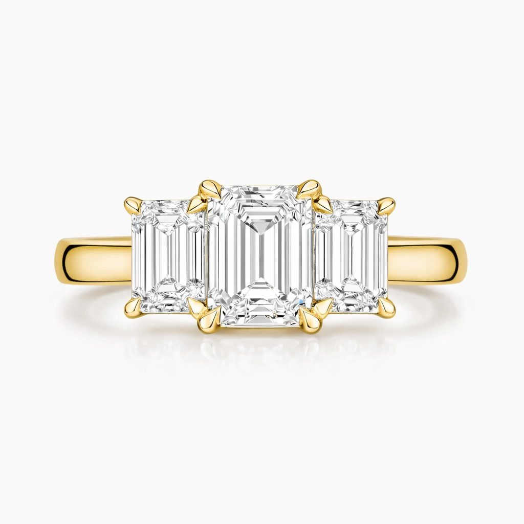 4.5ct Three Stone Emerald Cut Engagement Ring