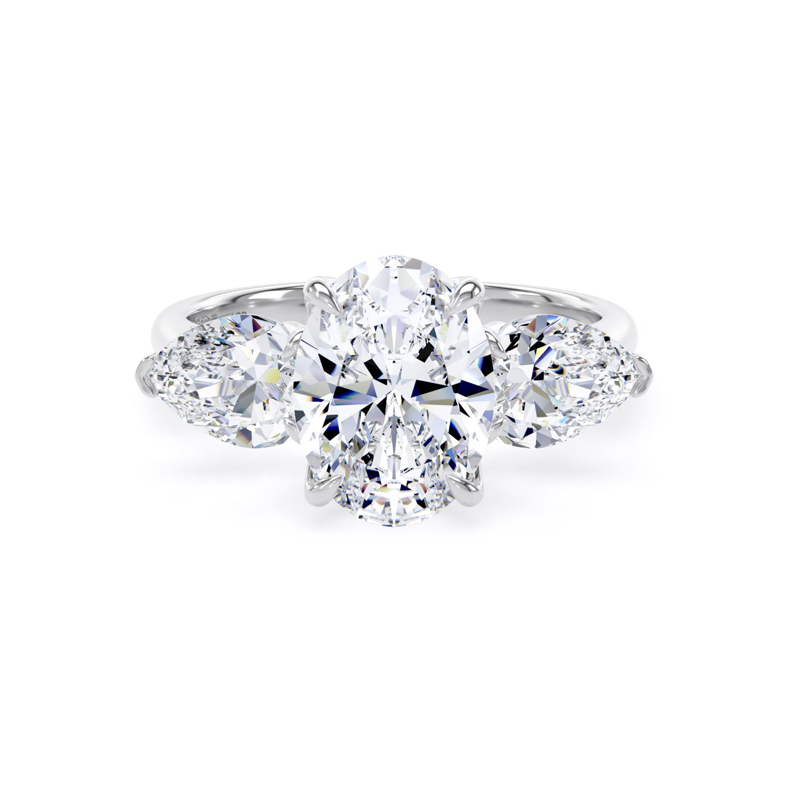 2.66cttw 3 Stone Oval and Pear Cut Engagement Ring