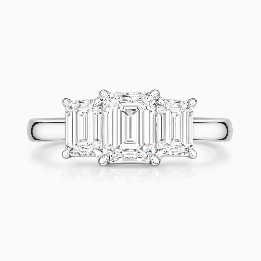4.5ct Three Stone Emerald Cut Engagement Ring