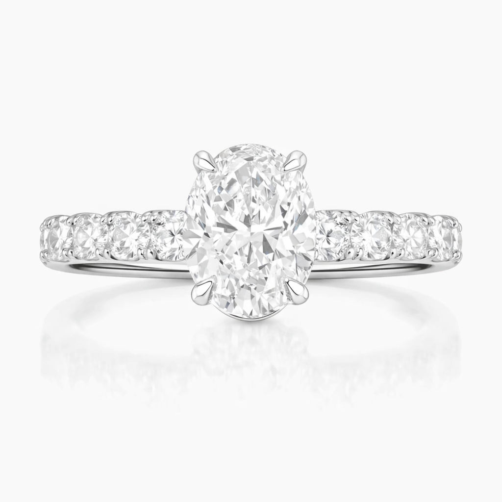 2.51 Oval Cut Engagement Ring with Half Stone Band