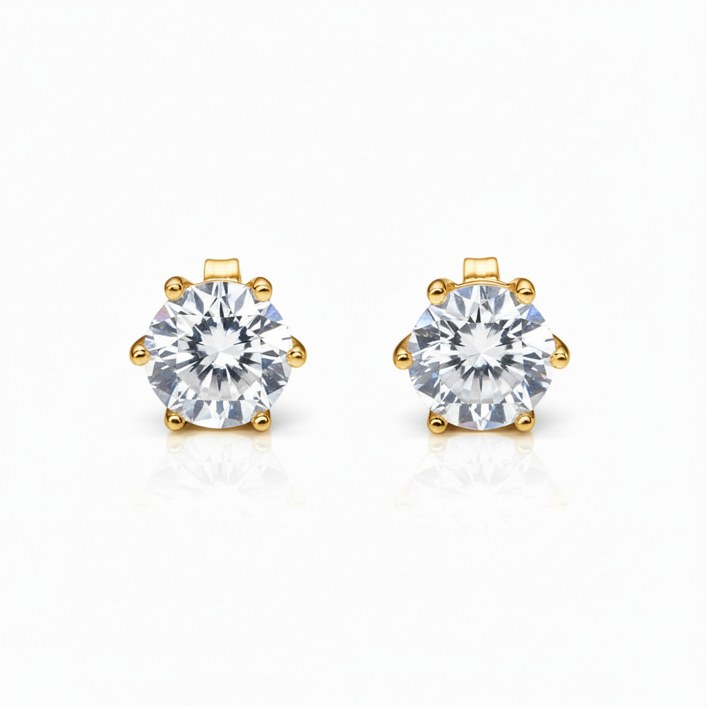 Stud Earrings, 6 Claw