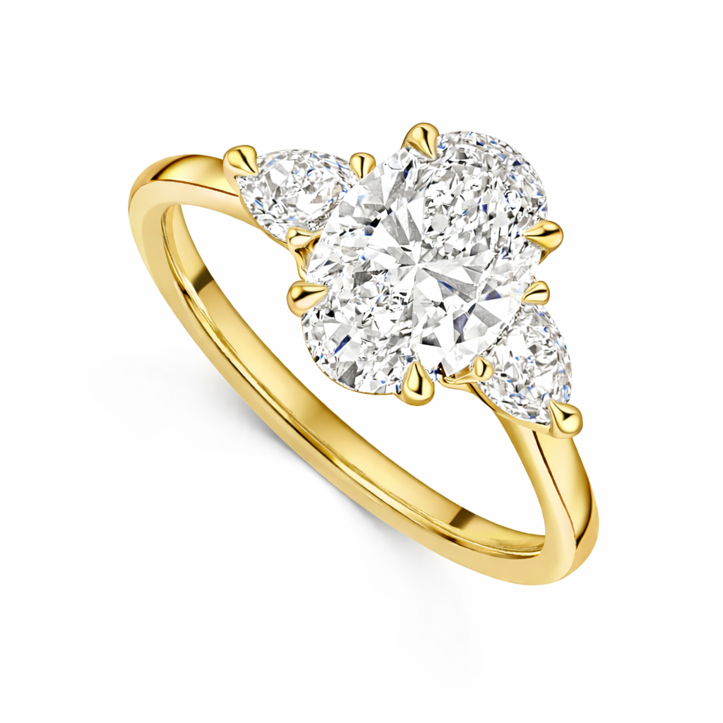 2.66cttw 3 Stone Oval and Pear Cut Engagement Ring