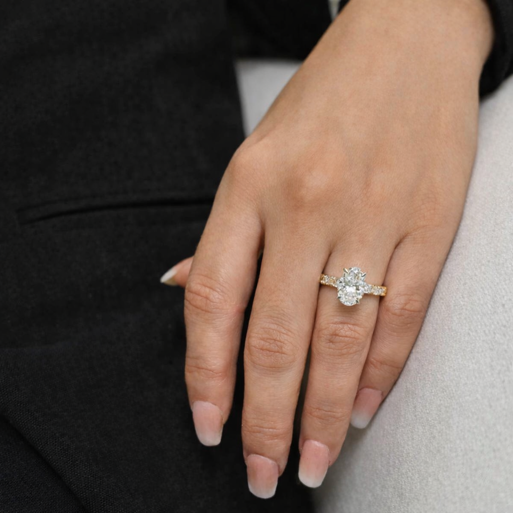 2.51 Oval Cut Engagement Ring with Half Stone Band