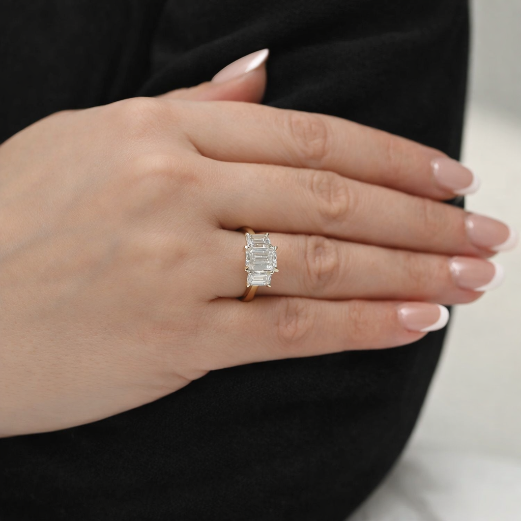 4.5ct Three Stone Emerald Cut Engagement Ring