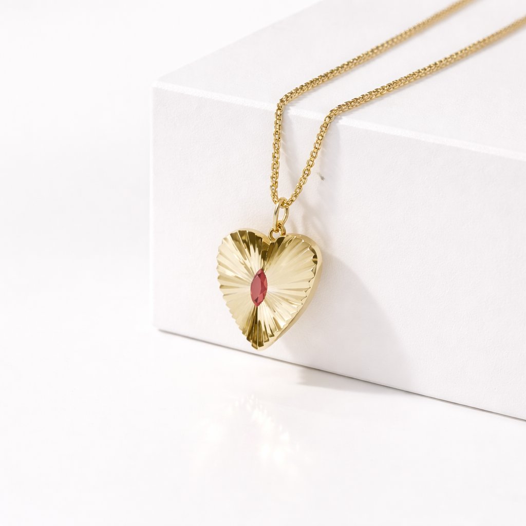 Birth Stone Heart Pendant Necklace
