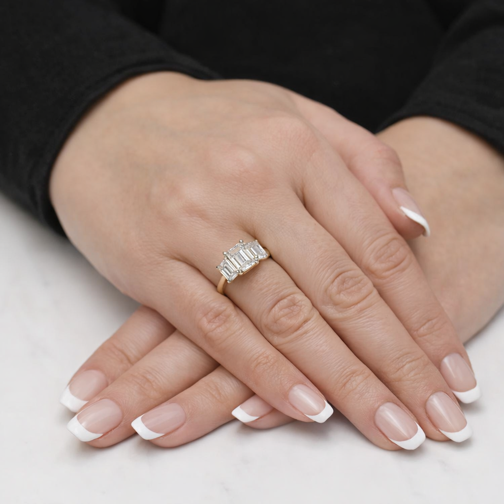 4.5ct Three Stone Emerald Cut Engagement Ring